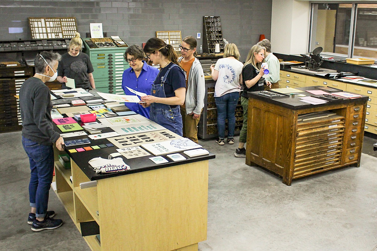 students working in letterpress class